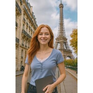 Pink Republic‎ Womens Blue Lace Trim Henley Top Short Sleeve Large NEW